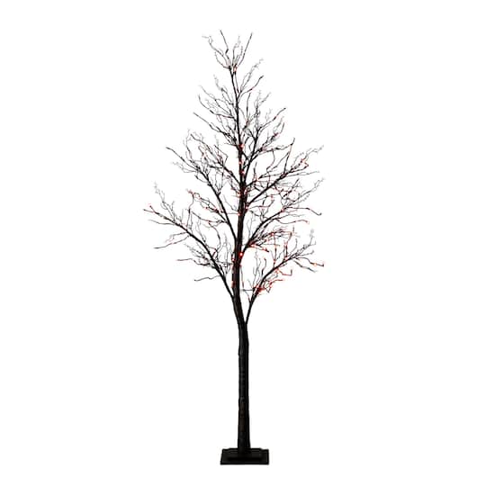 7Ft Pre-Lit Halloween Deluxe Black Twig Artificial Tree with 180 Orange & Purple LED Lights By Nearly Natural | 24" x 24" x 84" | Michaels®